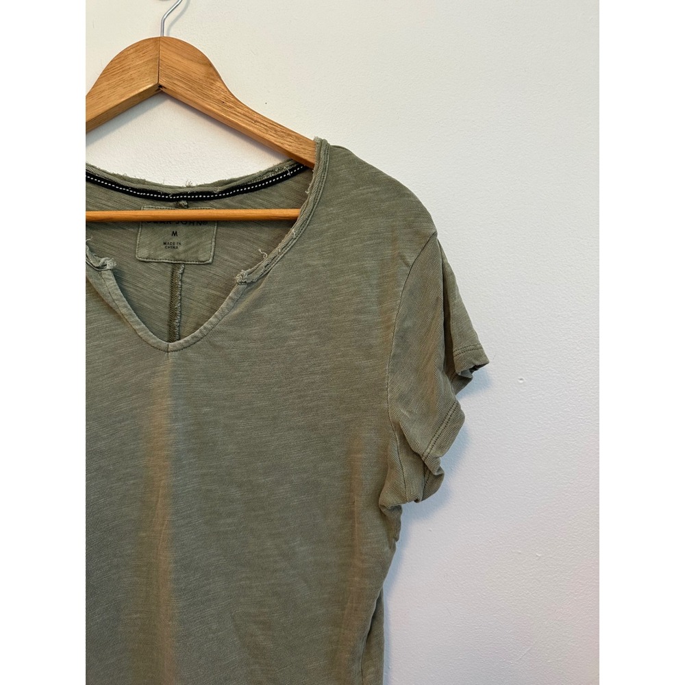 Dear John Anaya Notch Neck Slub Short Sleeve T-Shirt in Olive Green | Size Small - Picture 4 of 10